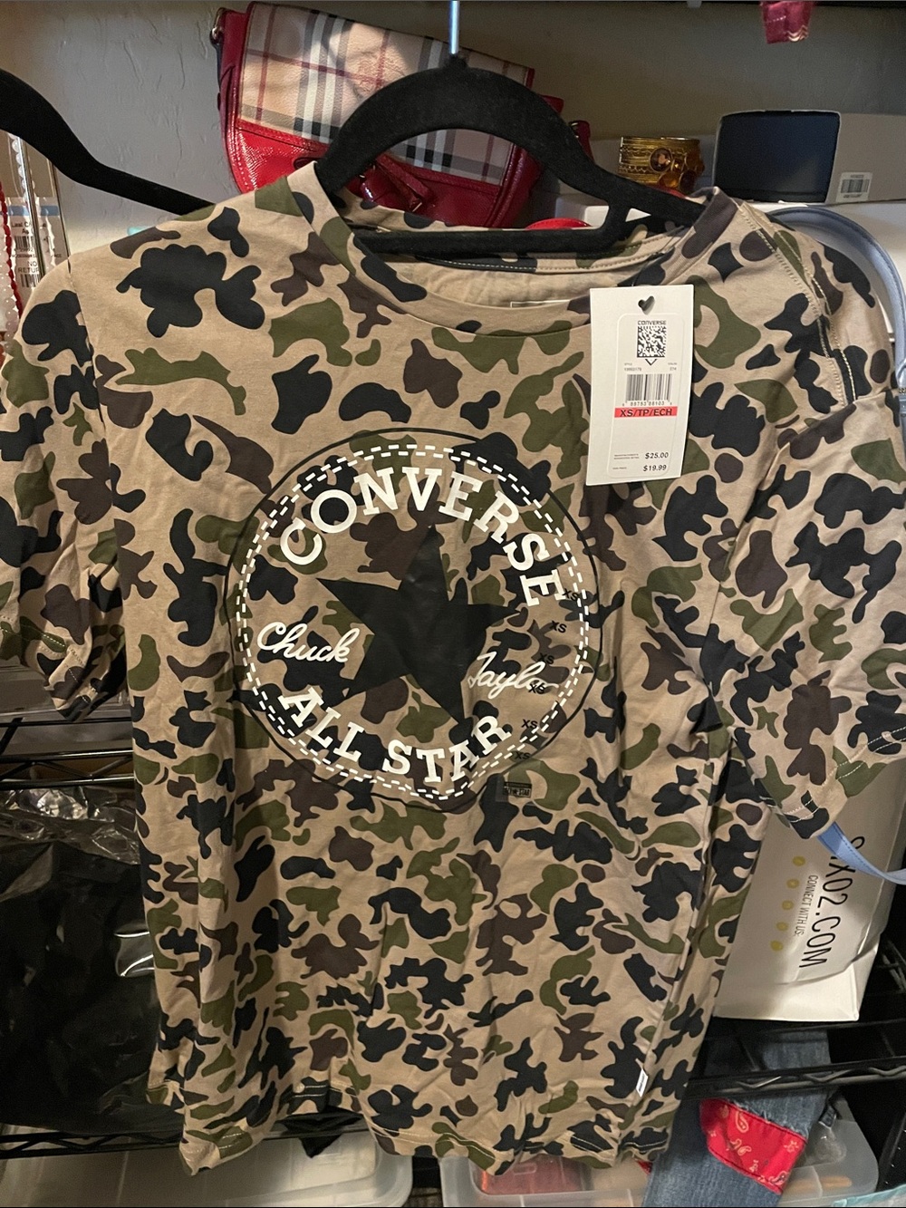 Converse Kids Camo Short Sleeve Tee with All Star Logo - Green/Black/Tan